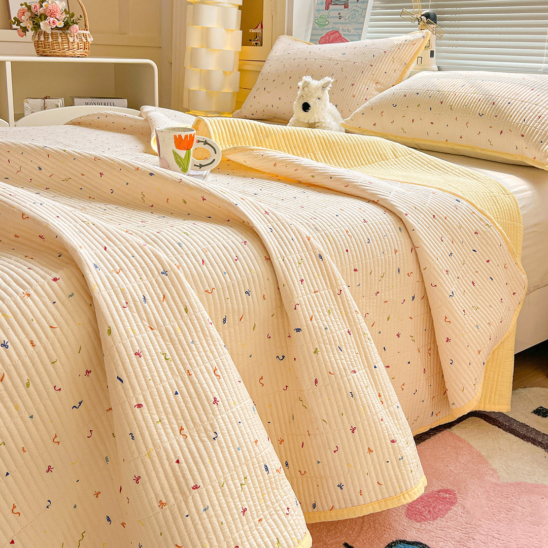 Textured Botanical Print Quilted Bedspread