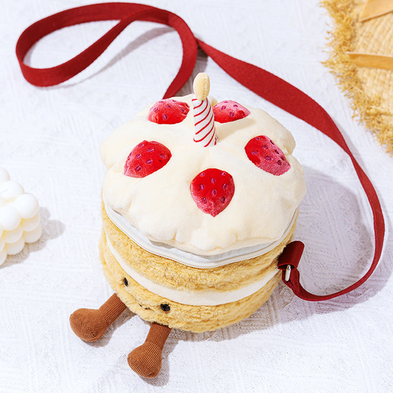 Plush Layered Cake Crossbody Bag with Strawberry Appliques & Candle Topper Stornfield