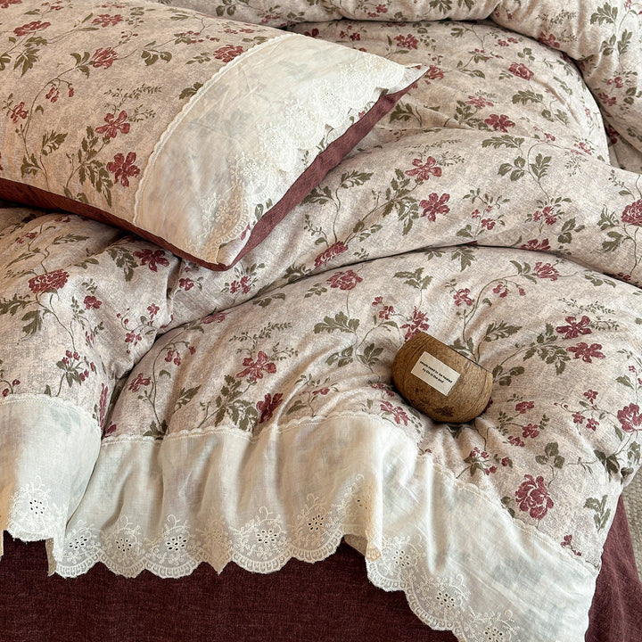 Vintage Floral Embellished Bedding Set