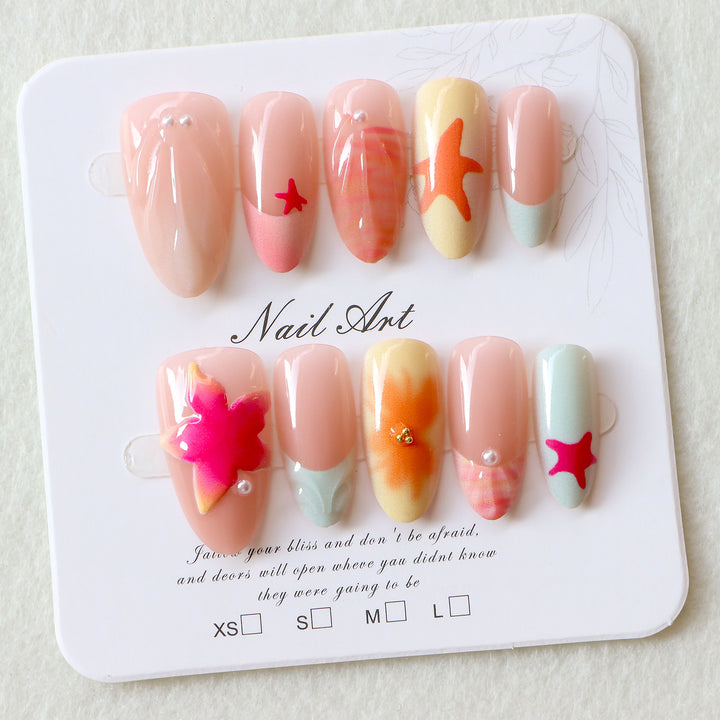 Artistic Press-On Nail Set with Tropical Theme Stornfield