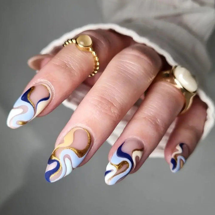 Artificial nails with modern wave-shaped design Stornfield