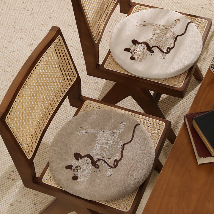 Round seat cushion with embroidered cat motif and soft microfiber cover Stornfield