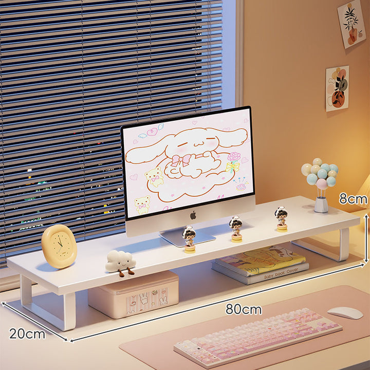 Low-Profile Wooden Monitor Riser with Metal Legs and Under-Shelf Storage