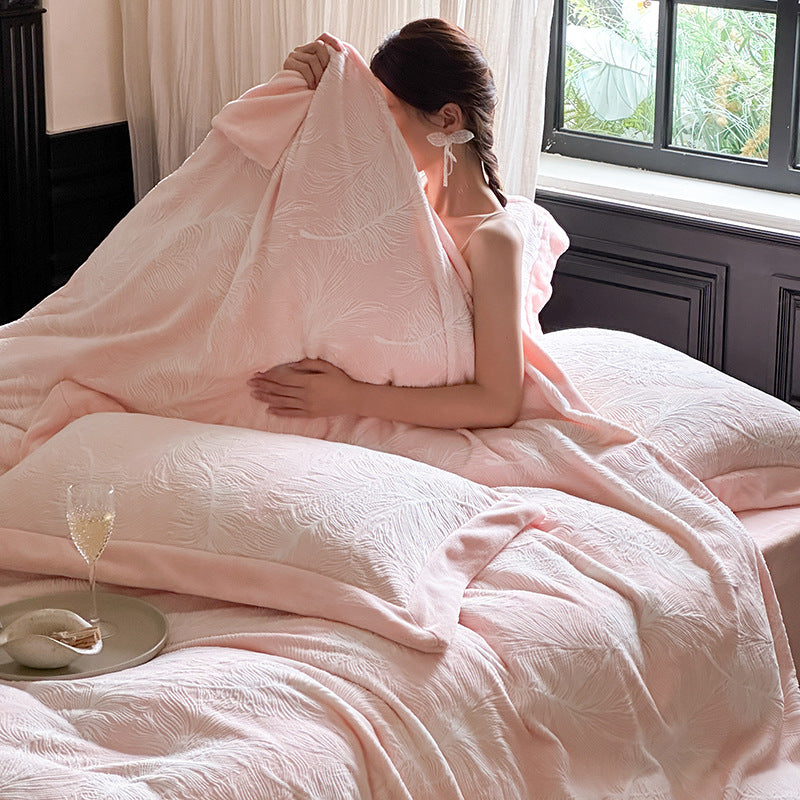 Plush Embossed Feather-Texture Duvet Cover Set with Deep-Pocket Shams