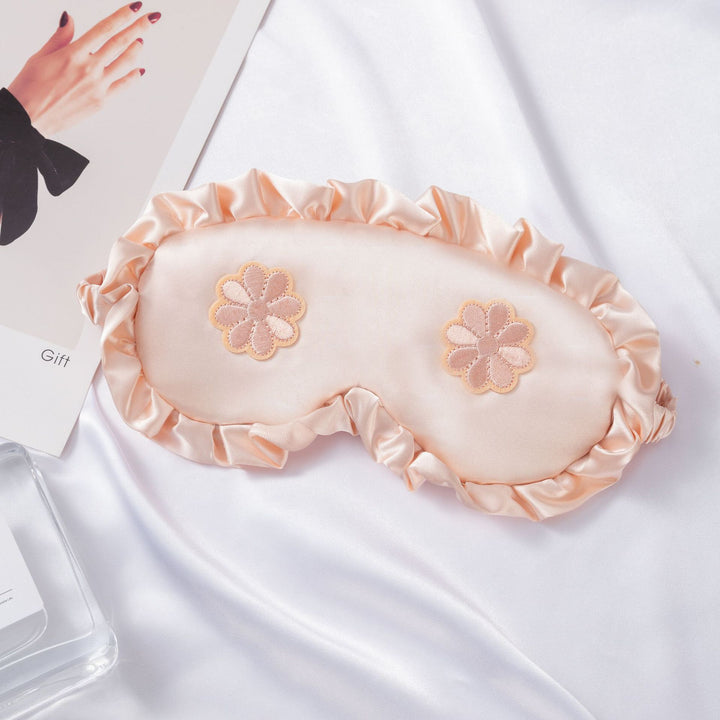 Women's embroidered satin sleep mask with gathered ruffled edge and soft padding Stornfield