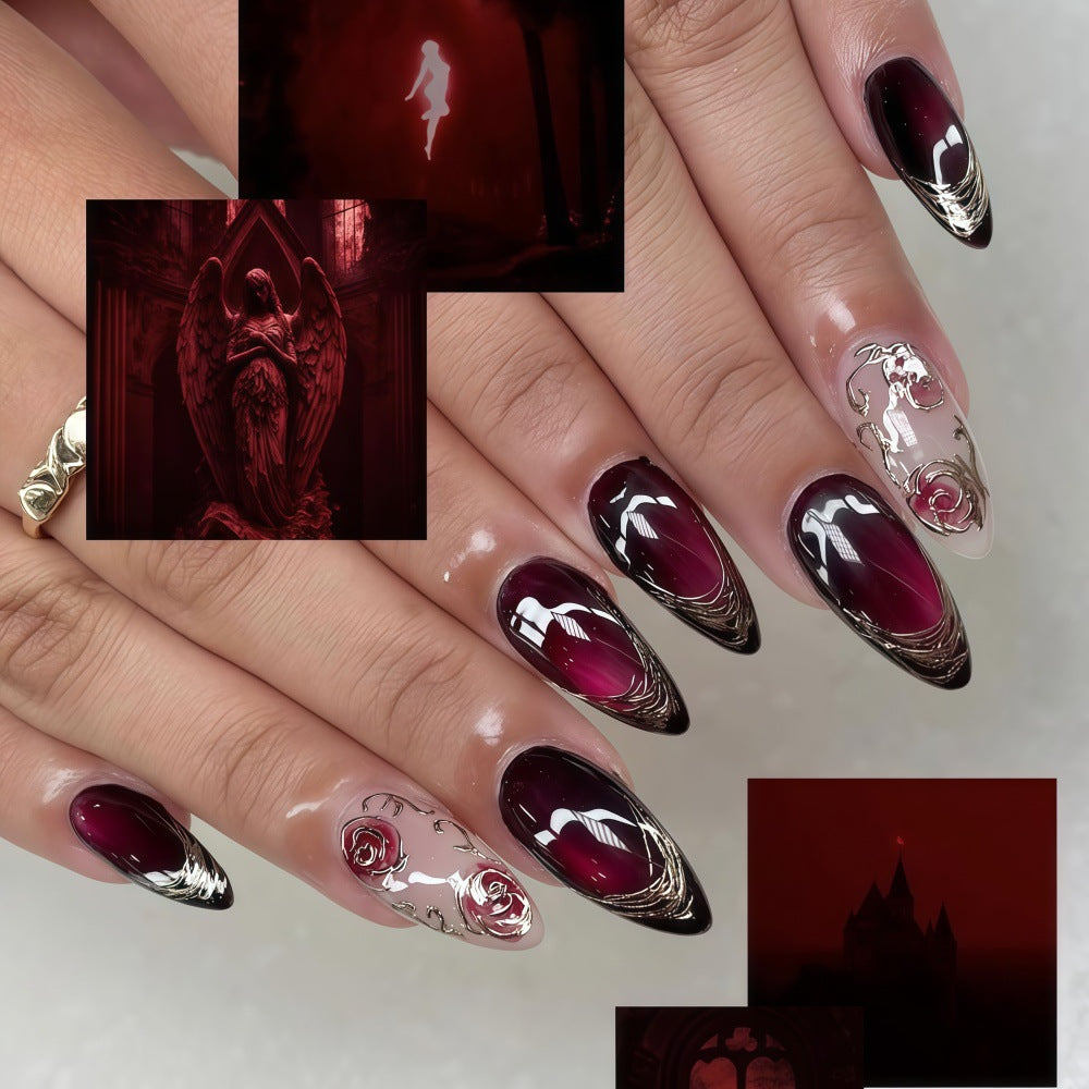 Artificial Nails Set with Elegant Ombre and Rose Designs Stornfield