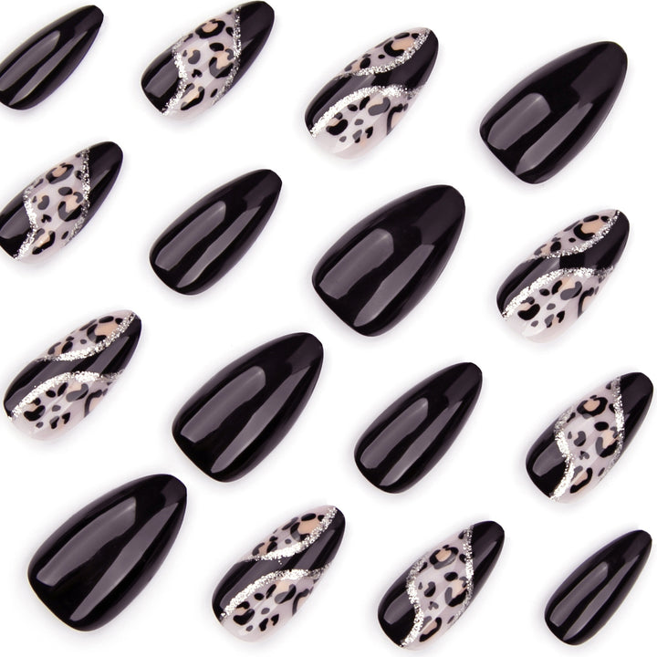 Artistic stiletto nails with leopard design and glitter effects Stornfield