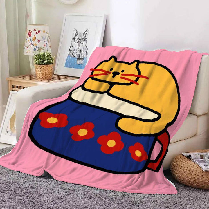 Cartoon Cat-Themed Fleece Throw Blanket