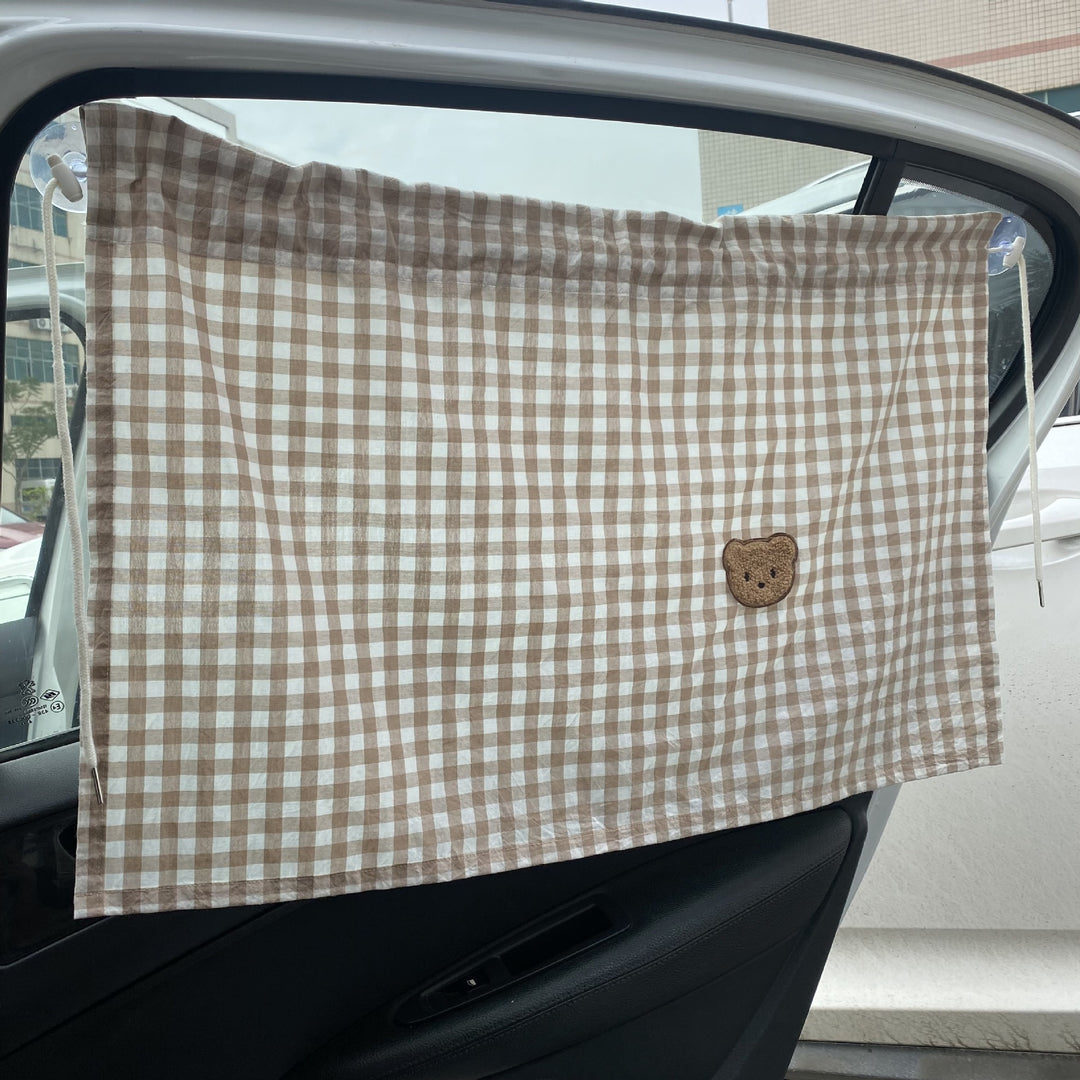 Car Window Privacy Curtain Sunshade with Suction Cups and Gingham Cotton Panel