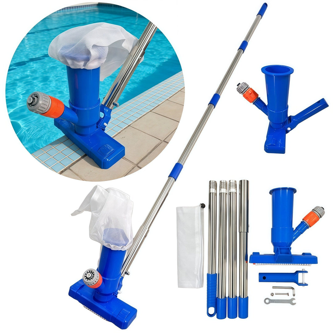 Telescopic stainless steel pool vacuum kit with brush head and fine mesh leaf bag Stornfield