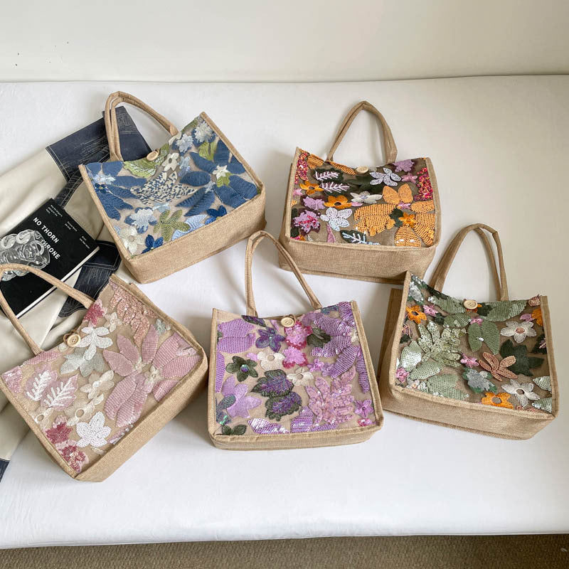 Embroidered Sequined Tote Bag