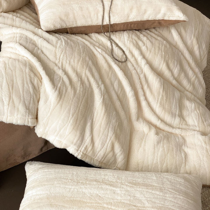 Embossed Floral Jacquard Duvet Cover Set with Ruffled Pillow Shams