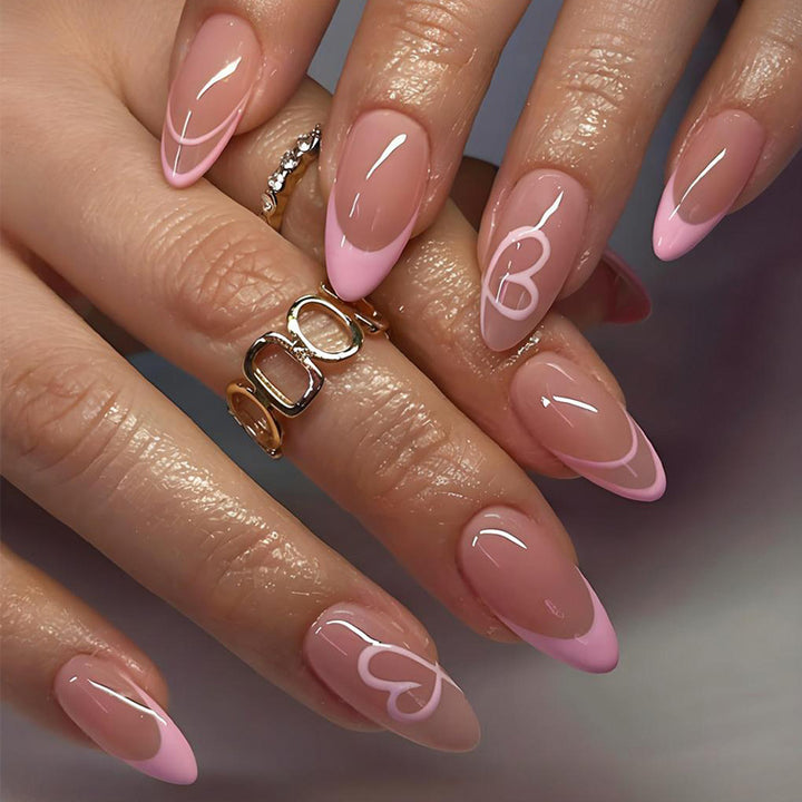 Acrylic Nail Set with Elegant French Tip and Romantic Accents Stornfield