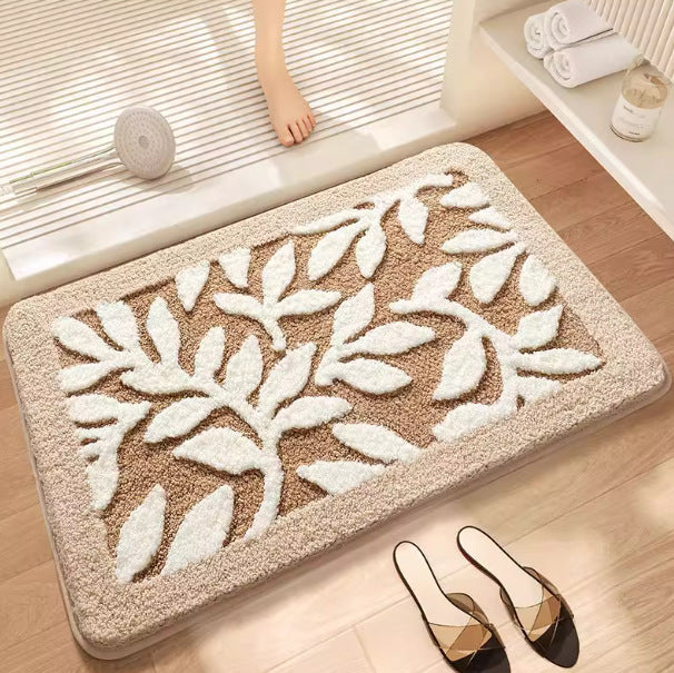 Plush Leaf-Pattern Bath Mat