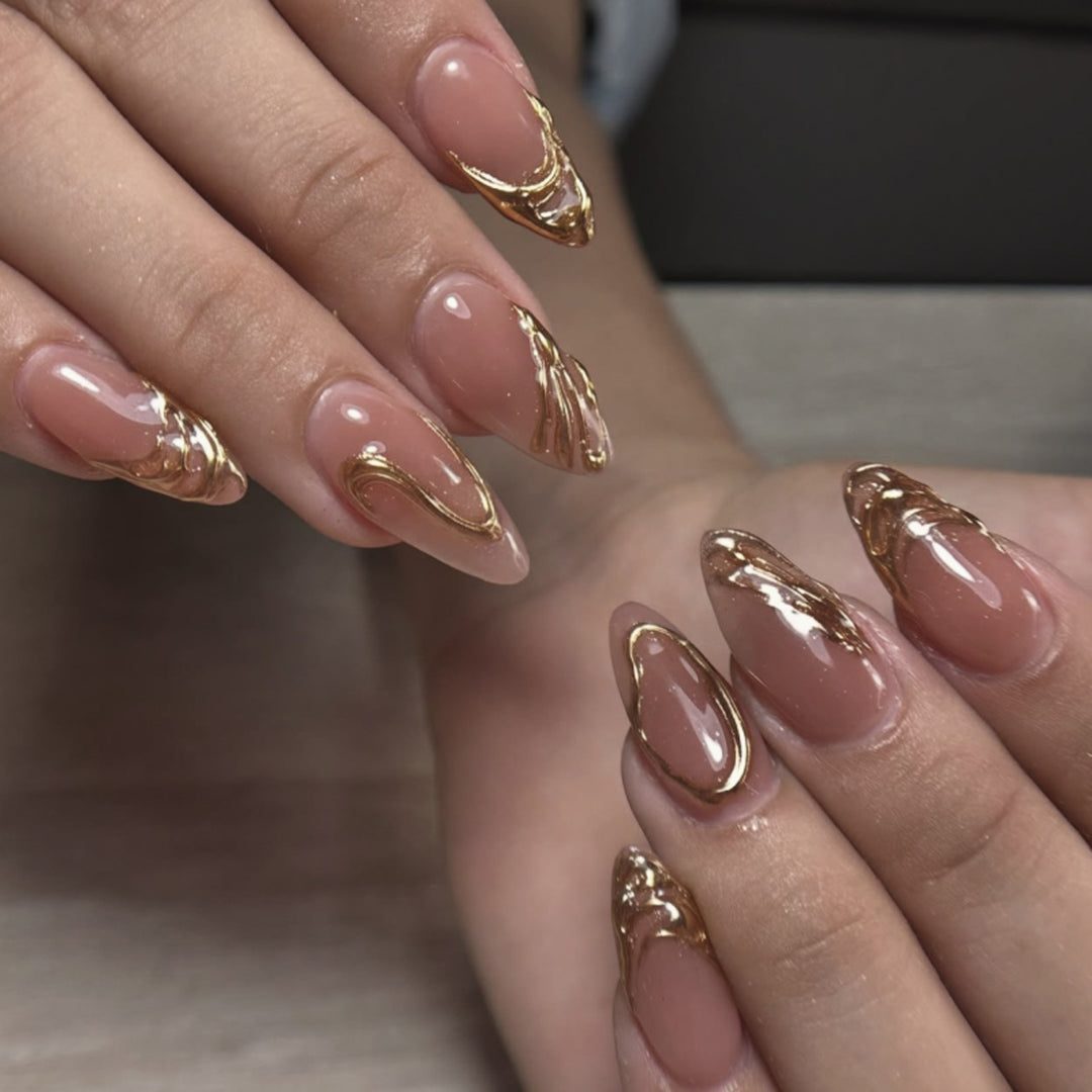 Artistic acrylic nails with gold embellishments Stornfield