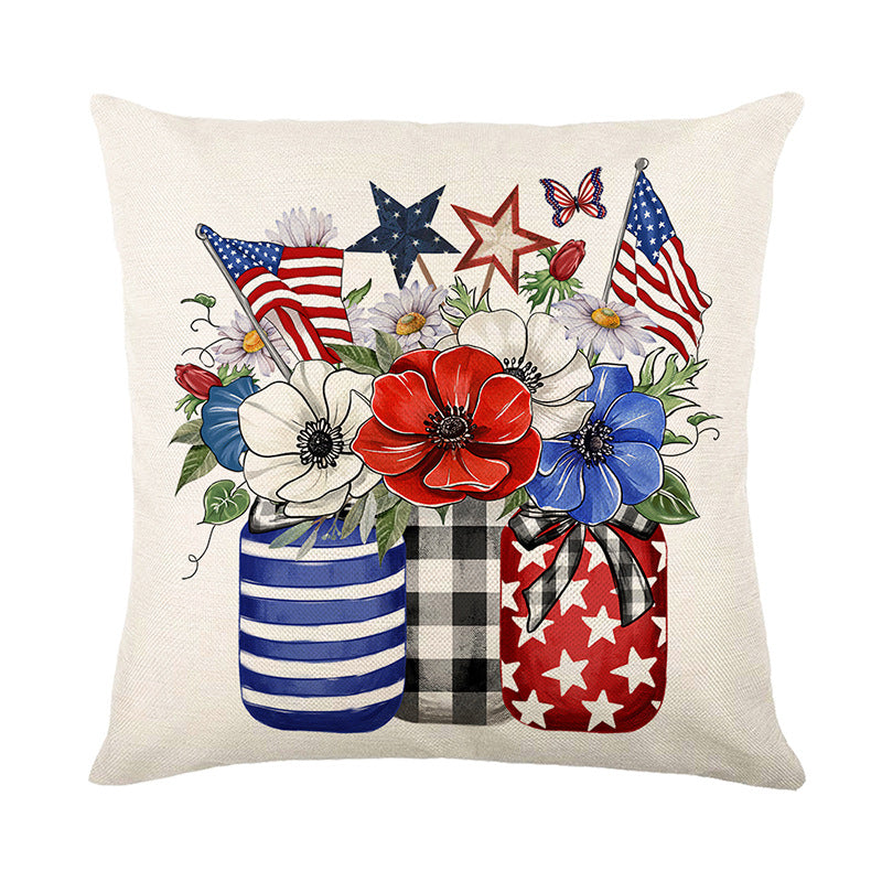Decorative Cotton-Linen Throw Pillow Cover with Polka Dot Print and Freedom Typography