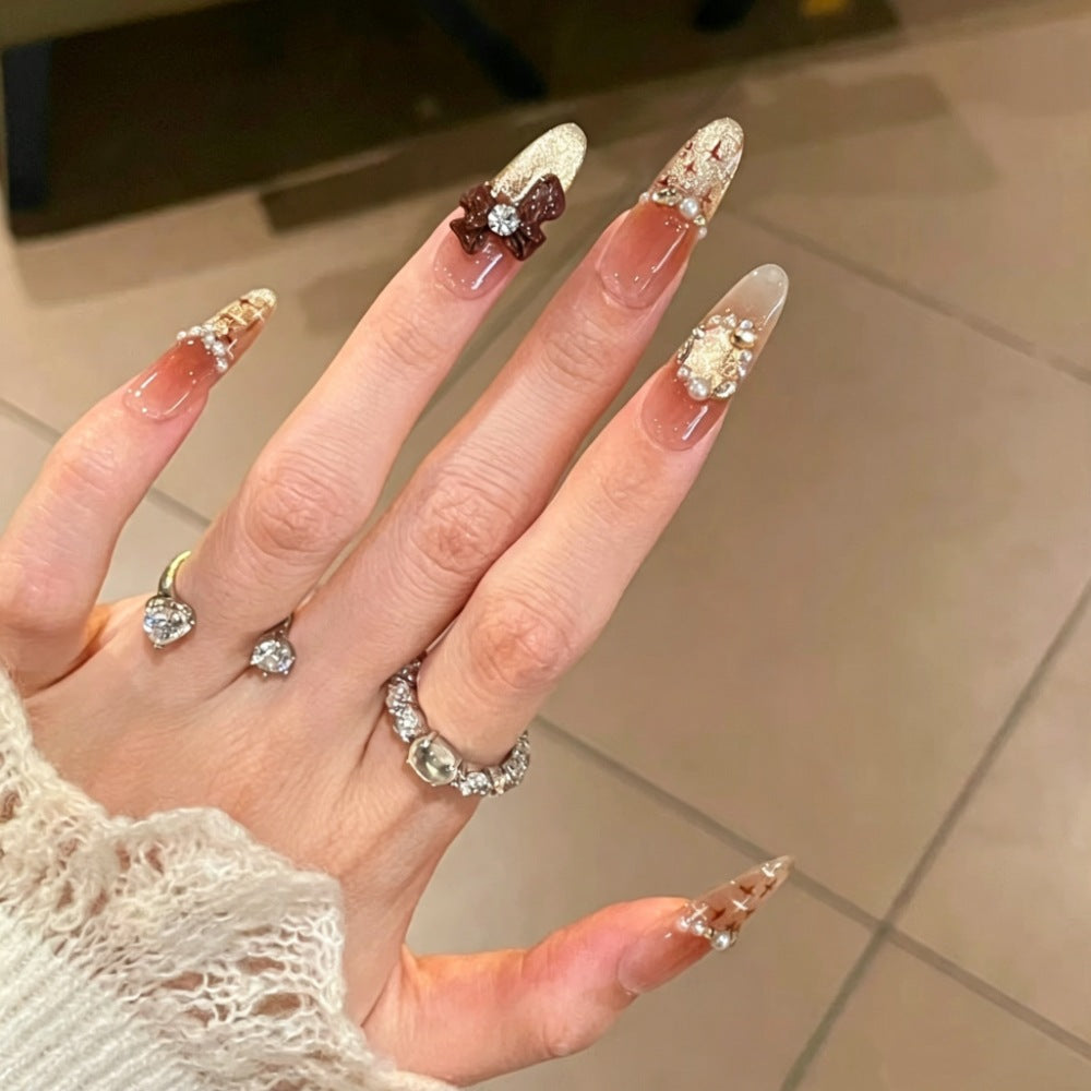 Decorative Bow and Gemstone Press-On Nails Stornfield