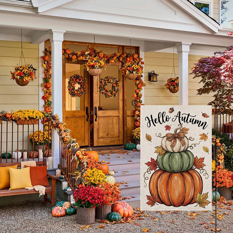 Decorative Autumn Harvest Garden Flag Double-Sided Burlap Accent
