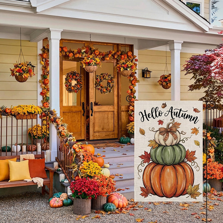 Decorative Autumn Harvest Garden Flag Double-Sided Burlap Accent