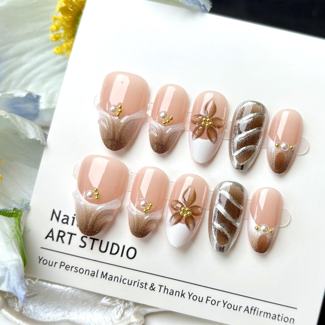 Decorative Floral Accented Press-On Nail Set