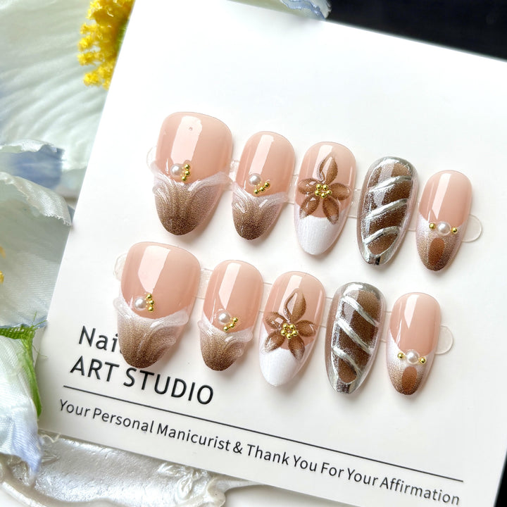 Decorative Floral Accented Press-On Nail Set