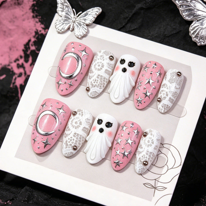Thematic Ghost and Star Press-On Nail Set