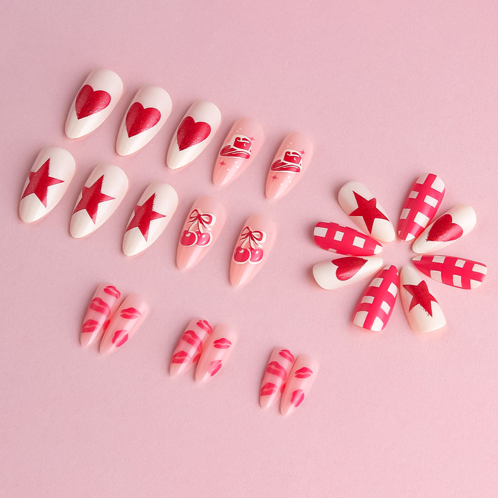 Artistic Press-On Nail Art Set with Heart and Star Designs Stornfield