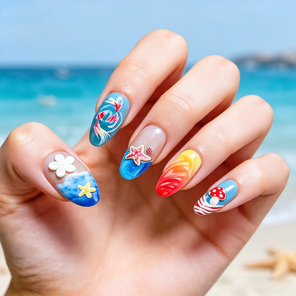 Artistic Marine-Themed Press-On Nails Stornfield