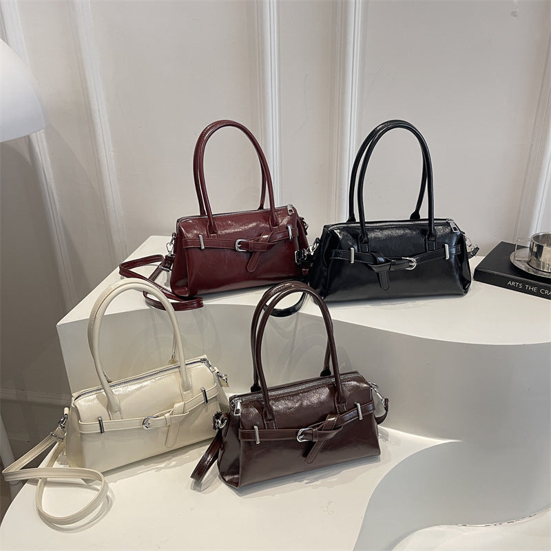 Glossy Accent Structured Handbag