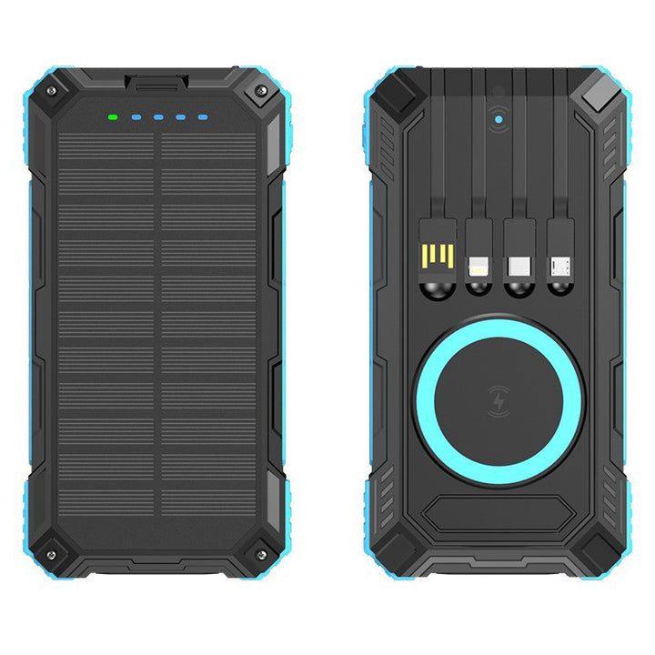 Robust Solar Power Bank with Multifunctional Charging Cable and Integrated Qi Charger Stornfield
