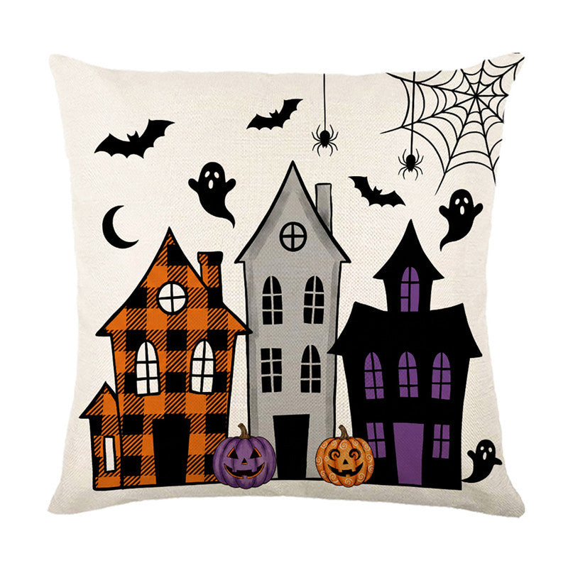 Halloween Ghost Cotton-Linen Square Throw Pillow Covers Set with Hidden Zipper