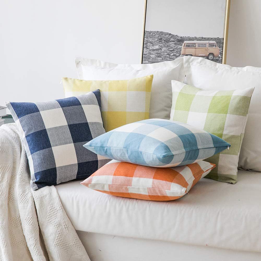 Buffalo Check Cotton Canvas Square Throw Pillow Covers Set