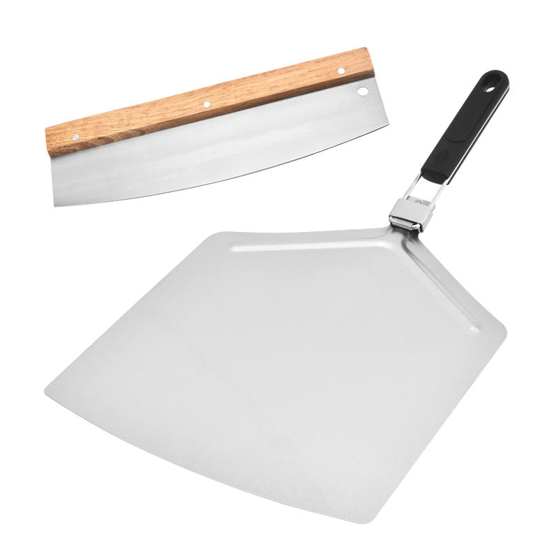 long-handled perforated pizza peel set with wooden handle stainless steel cutter and triangle server Stornfield