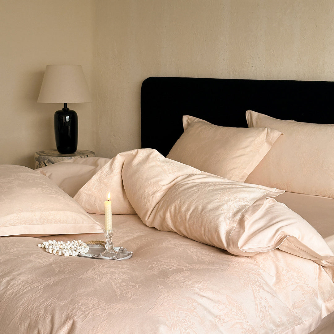 Floral Jacquard Duvet Cover Set Cotton-Linen Blend Reversible