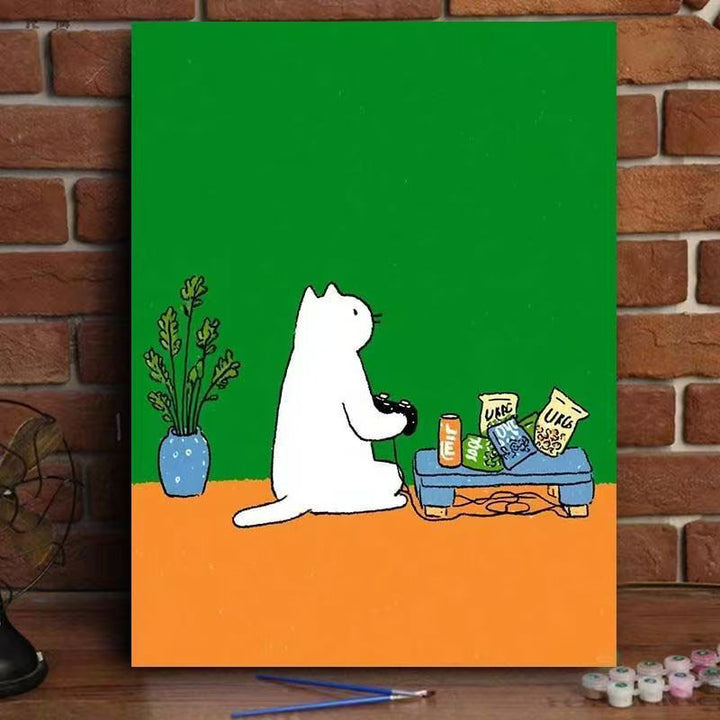 Whimsical Cat Watering Plants Canvas Art Stornfield