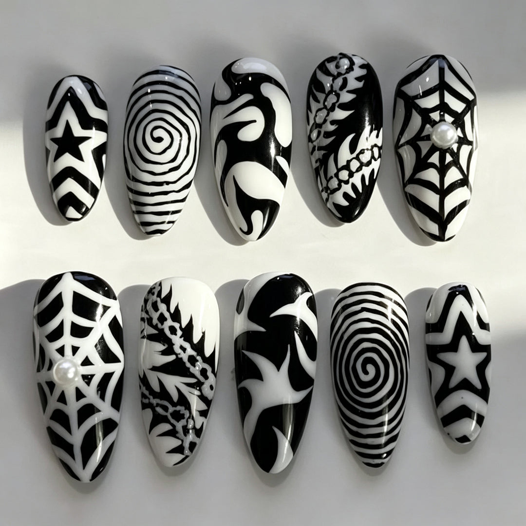 Artistic Press-On Nail Art Set with Abstract Designs Stornfield