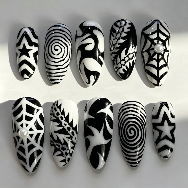 Artistic Press-On Nail Art Set with Abstract Designs Stornfield