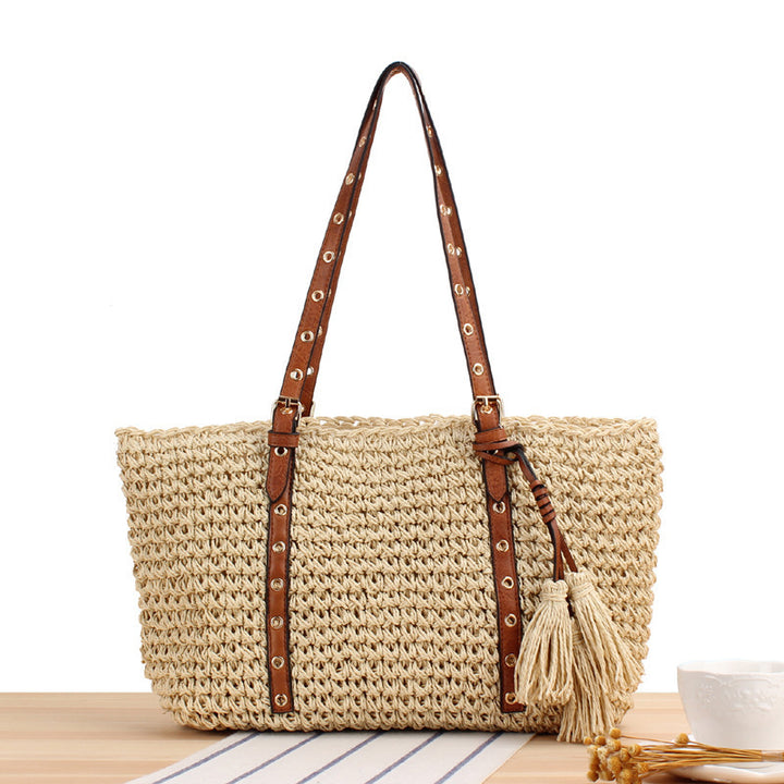Large Braided Beach Bag with Elegant Contrast Handles Stornfield