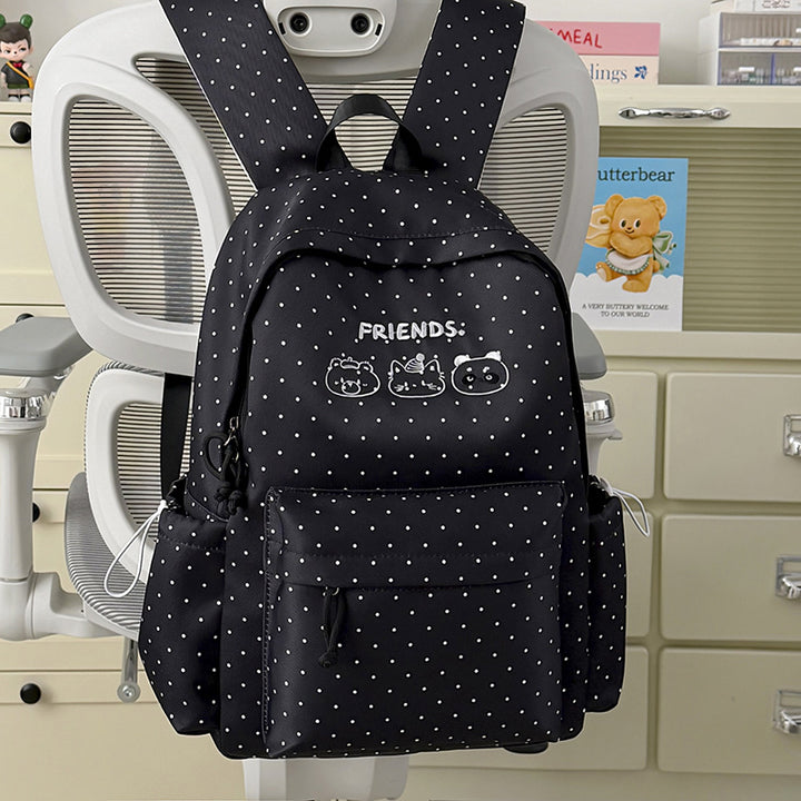 Playful Polka Dot Backpack with Cute Character Accents Stornfield