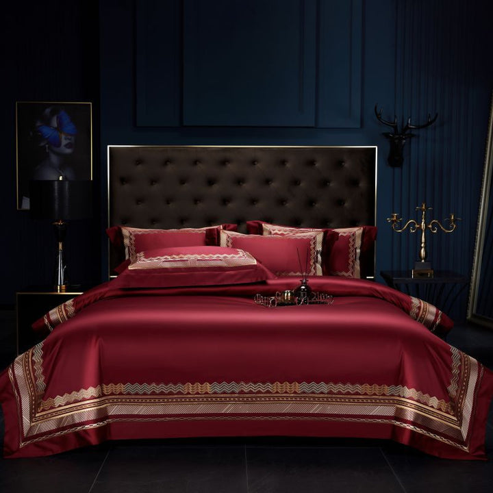 Luxury Egyptian Cotton Sateen Duvet Cover Set with Embroidered Baroque Medallion