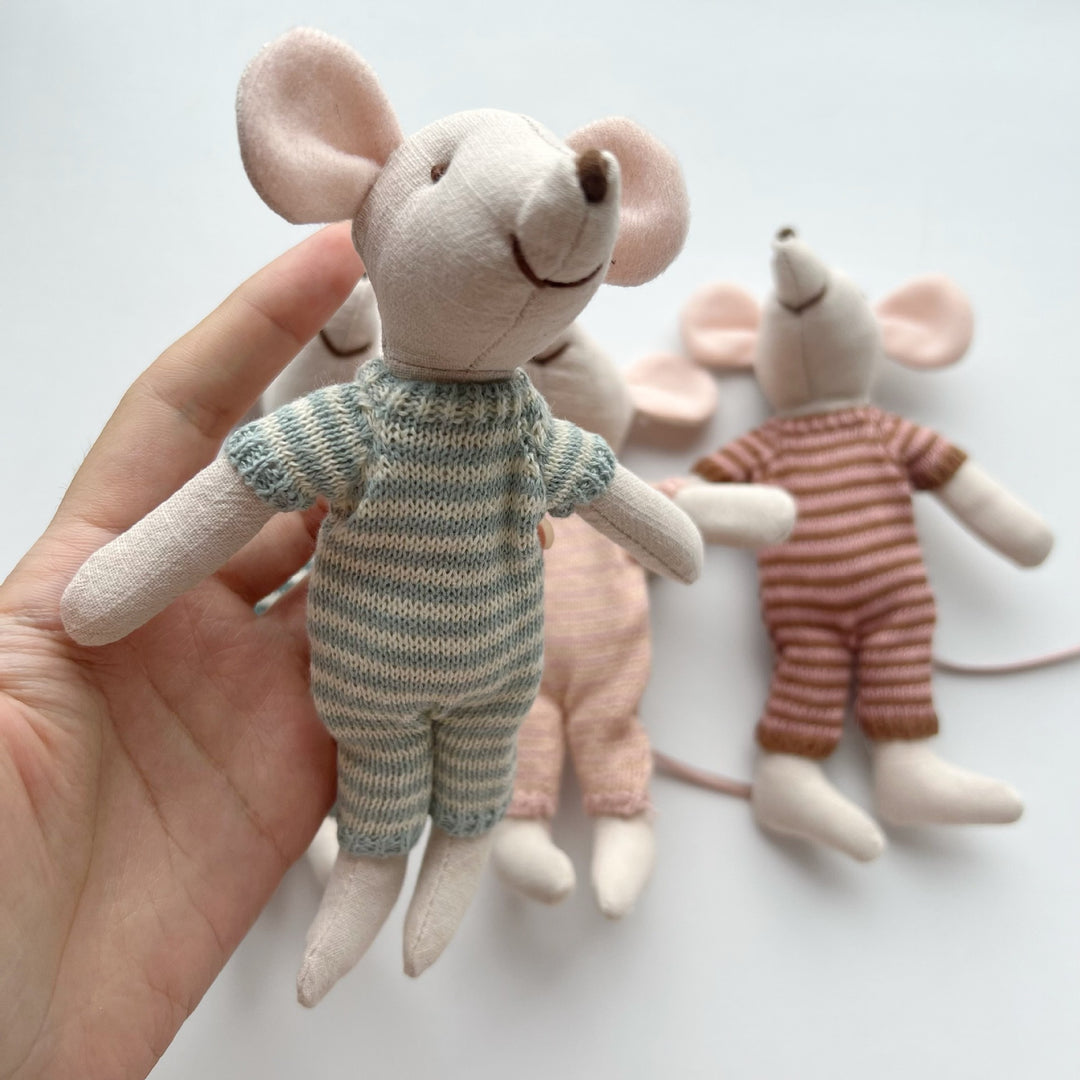 Handcrafted Cotton Plush Mouse Doll with Crochet Dress