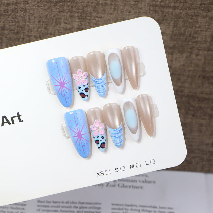 Artistic Stiletto Press-On Nail Set with Floral and Abstract Patterns Stornfield