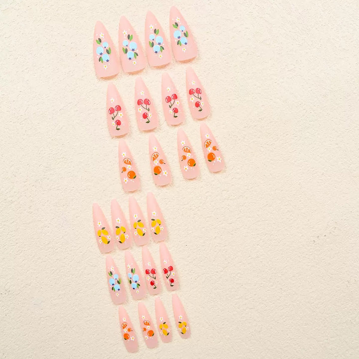 Artificial nail set with fruity 3D designs and blooming accents Stornfield