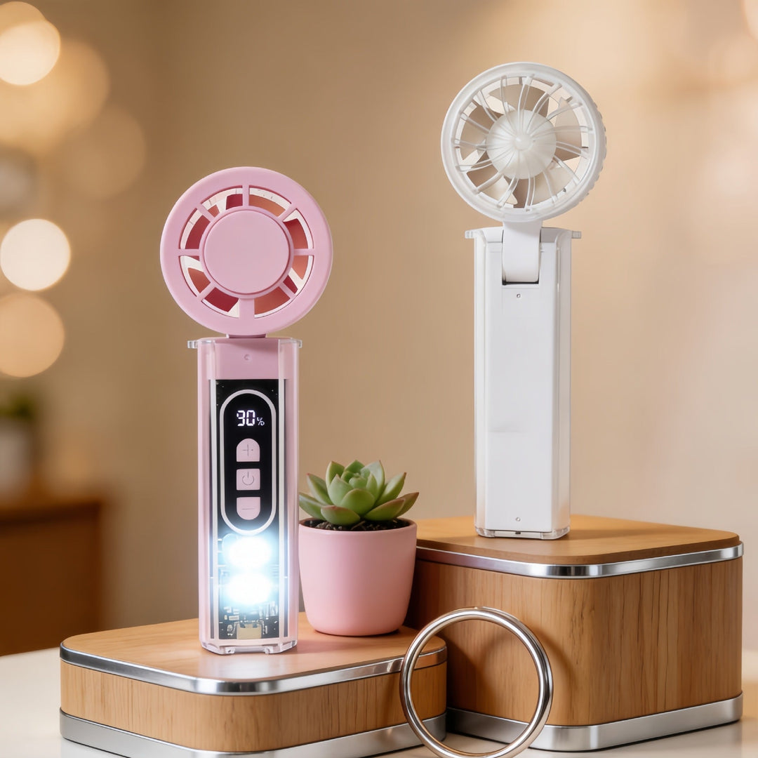 Women Portable Mini Fan with Digital Display and LED Lighting Stornfield