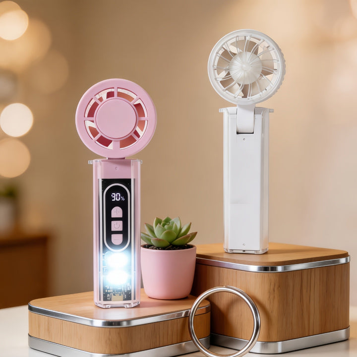 Women Portable Mini Fan with Digital Display and LED Lighting Stornfield