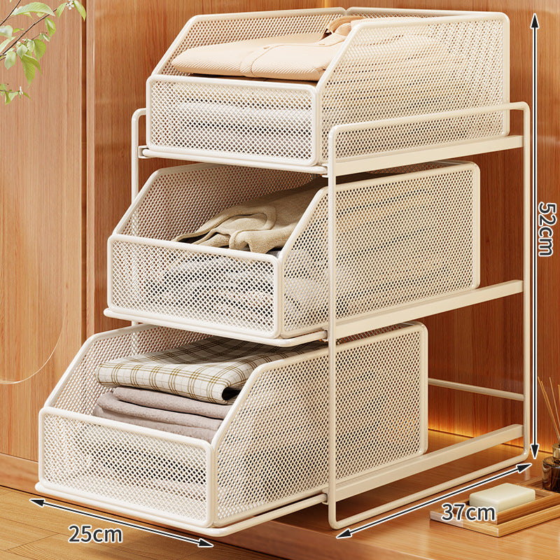 Double-Tier Sliding Wire Mesh Closet Drawer Organizer with Raised Frame