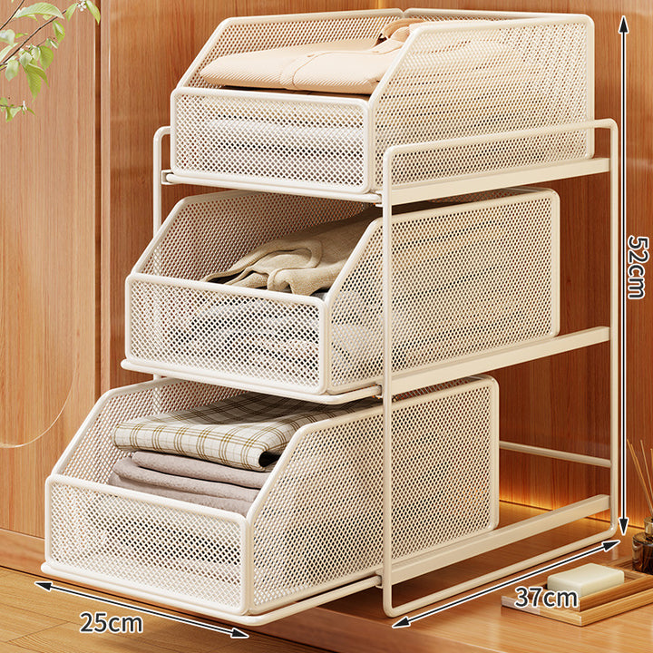 Double-Tier Sliding Wire Mesh Closet Drawer Organizer with Raised Frame