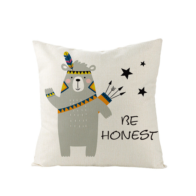 Decorative Throw Pillow Cover with Printed Giraffe Boho Nursery Design