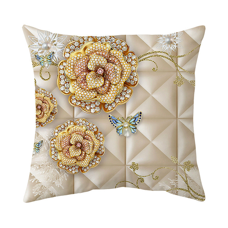 Luxurious Jeweled Floral Quilted-Texture Decorative Throw Pillow Cover