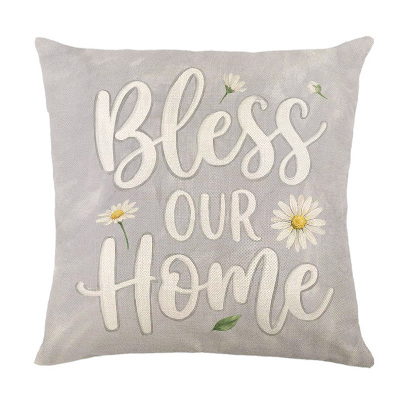 Botanical Linen-Texture Decorative Daisy Throw Pillow Cover